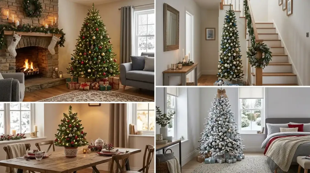 Various Christmas tree shapes and sizes for different room layouts