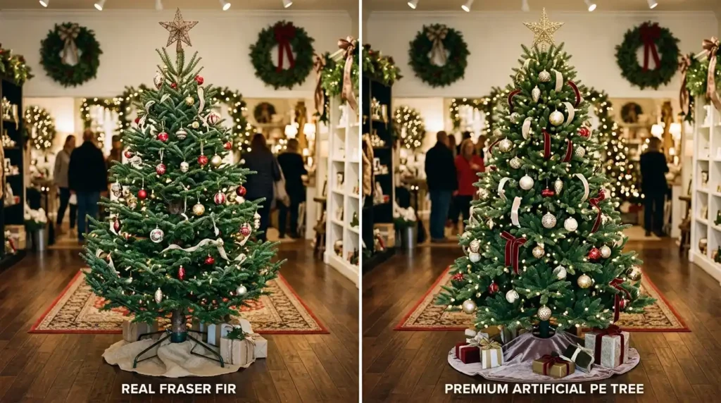 Real Christmas tree and artificial Christmas tree comparison